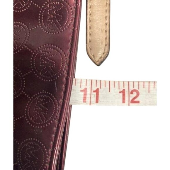 Michael Kors Burgundy Shoulder Patent Tote Bag With MK Monogram Purse - Picture 5 of 5